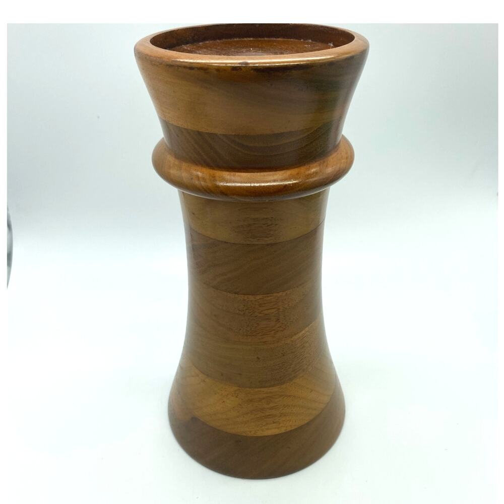 Solid tall Walnut Candle holder‎ Wood Decor MCM all home Decor
